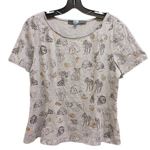 Eva Franco Anthropologie Gray and Gold Jungle Animal Print Peplum Tee Large